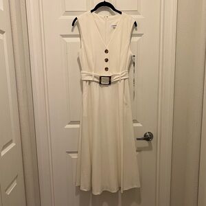 Calvin Klein White Belted Midi Dress